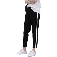 Carica l'immagine nel visualizzatore di Gallery, Women Casual Harem Loose Trousers Black Striped Side Spring Sweatpants Pants