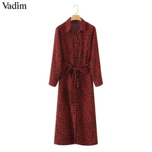 Carica l'immagine nel visualizzatore di Gallery, Women Leopard Print Ankle Length Bow Tie Sashes Long Sleeve Retro Casual Chic Dresses