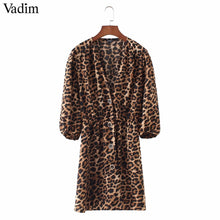 Carica l'immagine nel visualizzatore di Gallery, Women Vneck Snake Pattern Elastic Waist Quarter Sleeve Pleated Buttons Casual Mini Dress