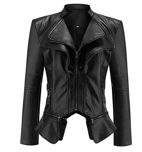 Women Winter Autumn Fashion Motorcycle Jacket Black faux leather Coats Outerwear
