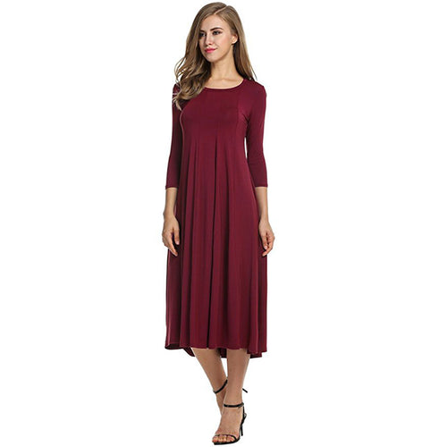 Women Cotton And Linen Vintage Casual Loose Solid Long Draped Dresses