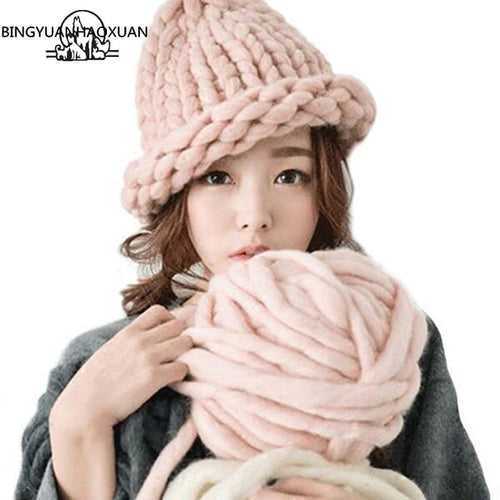Women's Fashion Winter Wool Coarse Lines Outdoor Warm Beanie Knitted Hat