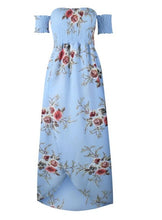 Carica l&#39;immagine nel visualizzatore di Gallery, Women Boho Style Long Off Shoulder Beach Summer Floral Print Vintage Chiffon Maxi Dress