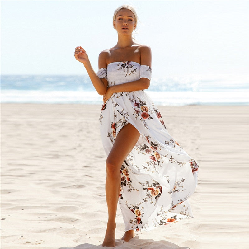 off the shoulder floral maxi dress MEROKEETY Womens Fall Dresses, Beige, Small Soft florals and fluttery ruffles make this offshoulder maxi a standout for RSVPs One Shoulder Floral Dresses for