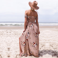 Carica l&#39;immagine nel visualizzatore di Gallery, Women Boho Style Long Off Shoulder Beach Summer Floral Print Vintage Chiffon Maxi Dress