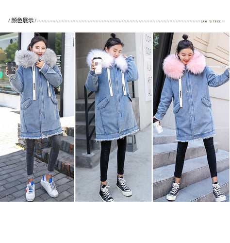 Women Warm Winter Bomber Spring Autumn Hooded Coat  Basic Jeans Denim Jackets