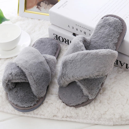 Women's Furry Cute Plush Fox Hair Fluffy Fur Winter Warm Slippers