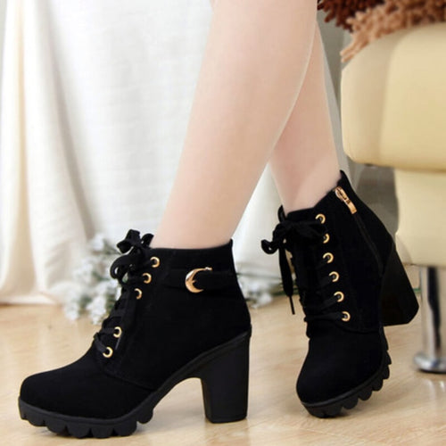 Woman Thick Fur Ankle High Heel Platform Rubber Shoes Snow Boots
