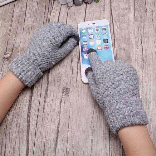 Women Warm Winter Knitted Full Finger  Screen Luvas Mittens Girl Solid Woolen Gloves