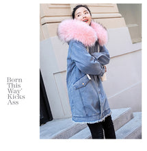 Carica l&#39;immagine nel visualizzatore di Gallery, Women Warm Winter Bomber Spring Autumn Hooded Coat  Basic Jeans Denim Jackets