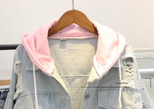 Women Warm Winter Bomber Spring Autumn Hooded Coat  Basic Jeans Denim Jackets