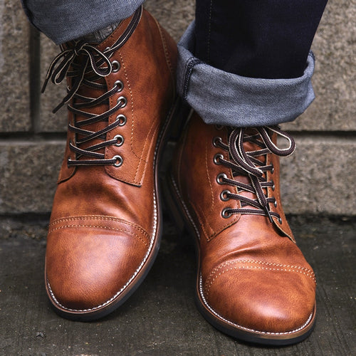Men British Autumn Winter Shoes Fashion Lace-up PU Leather Boots