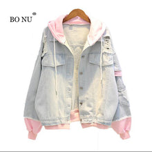 Carica l&#39;immagine nel visualizzatore di Gallery, Women Warm Winter Bomber Spring Autumn Hooded Coat  Basic Jeans Denim Jackets