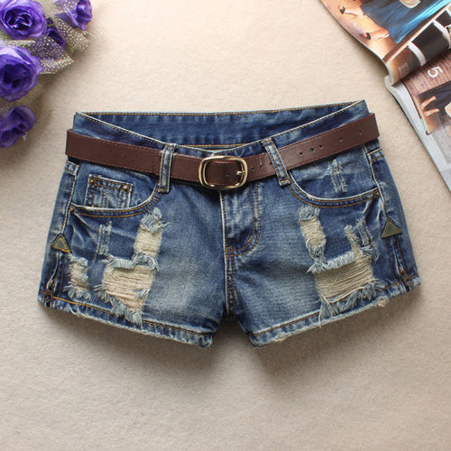 Women's Trendy Hole Denim Beggars Low waist Shorts Without Belt Shorts
