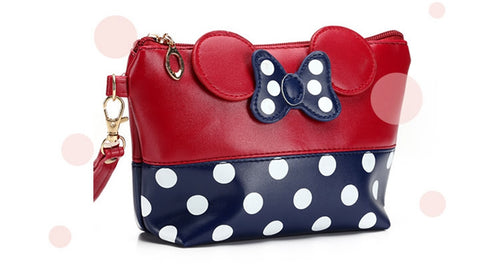 Women Travel Cosmetic Cartoon Bow Organizer Storage Case Zipper Hand Holding Make Up