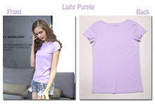 Carica l&#39;immagine nel visualizzatore di Gallery, Women  Plain Cotton Elastic Basic Casual Tops Short Sleeve T-shirts