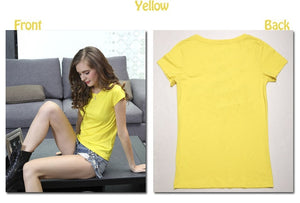 Women  Plain Cotton Elastic Basic Casual Tops Short Sleeve T-shirts